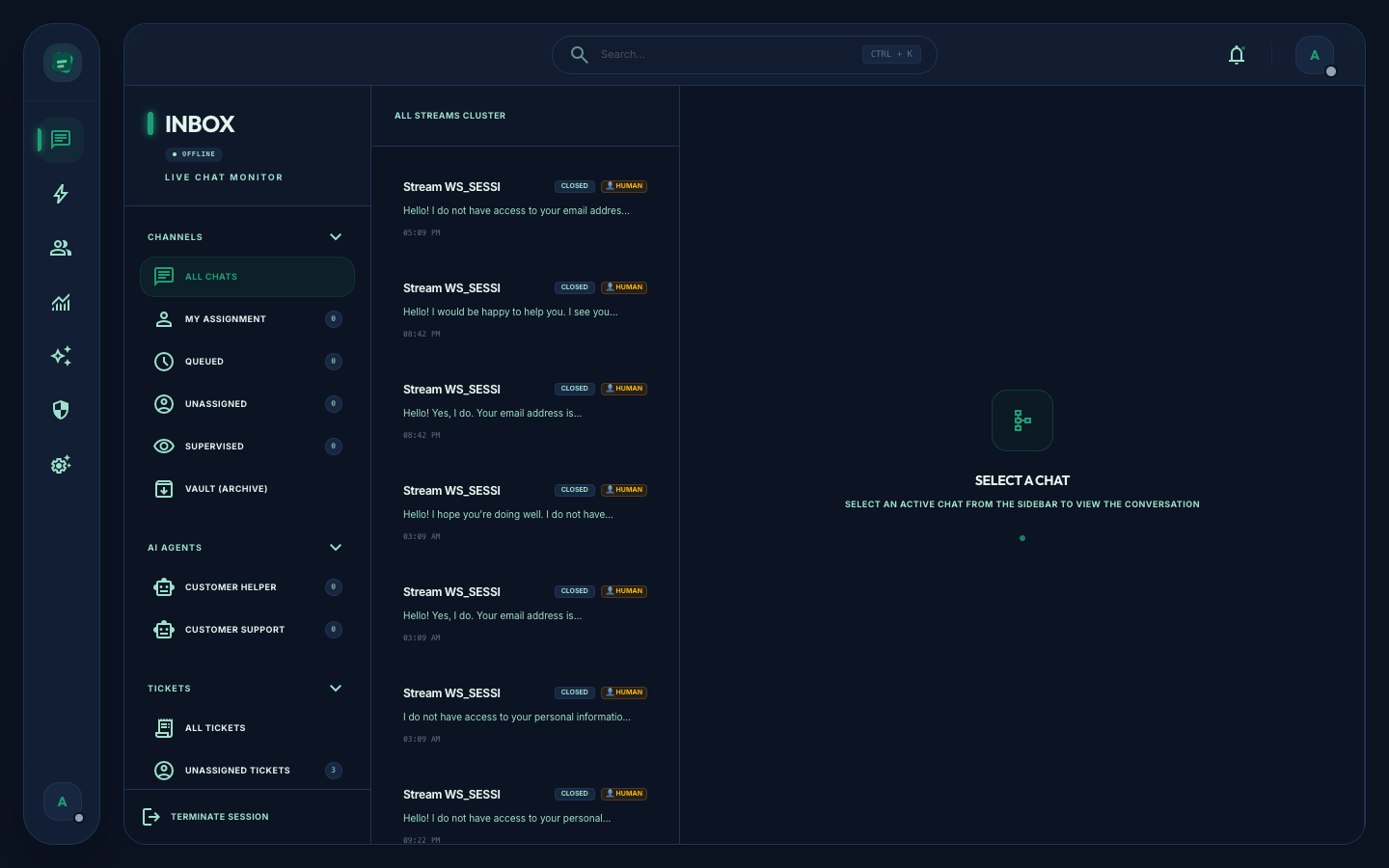 Verabase Unified Inbox 3-Column Layout